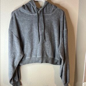 Gray Cropped Hoodie with Long Sleeves and Relaxed Fit